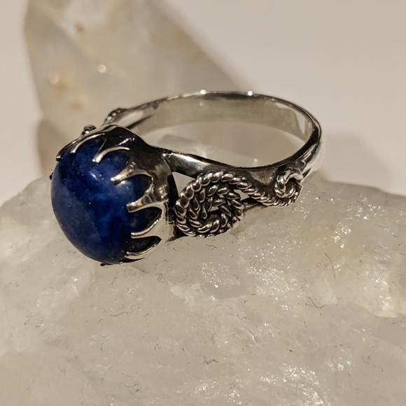 Natural Blue Lapis Lazuli, 925 Silver Ring, 8.5 - Picture 4 of 7